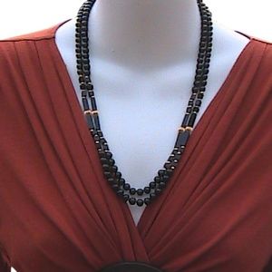 14k Yellow Gold Black Onyx Double Strand Necklace